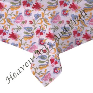 60 pouces doux coton main bloc impression carré nappe florale pour la maison salle à manger cuisine événement en plein air fête de mariage Banquet couverture - Product Image 6