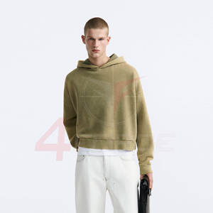 Men's Heavyweight Cotton French Terry Oversized Acid Wash Pullover Hoodie Streetwear with Embroidered Logo Thick Fleece Collar - Product Image 2