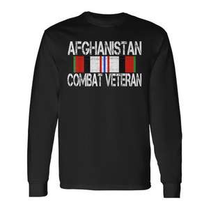 Afghanistan <b>Combat</b> Veteran Long Sleeve T-Shirt <b>Black</b> Military Tribute Unisex Crew Neck Adult Apparel - Product Image 1