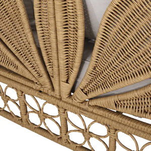 Minimalist Outdoor Solid Wood Rattan Wicker Patio <b>Daybed</b> Water-Resistant Beige <b>Cushions</b> Wood Frame Garden Lounge Hotel Dining - Product Image 3