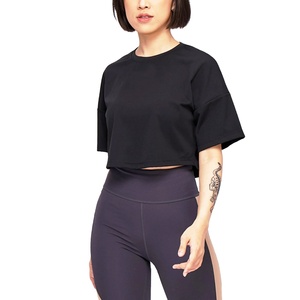 T-shirt court tendance en maille respirante unie pour femme, personnalisable sur le devant, en Spandex/Coton écologique, vêtement de sport d'été à manches courtes - Product Image 2