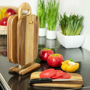 Tabla de cortar de madera de Acacia conveniente multiusos con soporte de recetas herramienta de soporte de cocina recetas inclinado estante de exhibición TAIMARS - Product Image 4