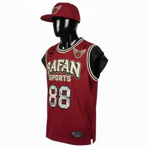 Camiseta de Baloncesto para Hombre, 180 GSM, Malla de Poliéster de Alta Calidad, Absorbe la Humedad, Color Granate con Panel Negro, Logotipo Personalizado - Product Image 5