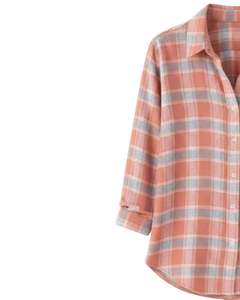 Camisa Oversize a Cuadros para Mujer, Gris Melocotón, Manga Larga, Casual, de Franela, Tipo Túnica, Suave, para Invierno, Venta al por Mayor - Product Image 3