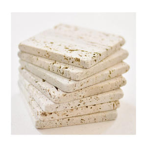 Ensemble de sous-verres en travertin de couleur claire fait à la main forme carrée classique offre une protection de table pour le thé, le café et les tapis et tampons - Product Image 4