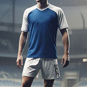 Ropa de fútbol juvenil uniforme personalizado 100% poliéster fútbol uniformes cuello en V manga corta fútbol Jersey pantalones cortos conjuntos - Product Image 1