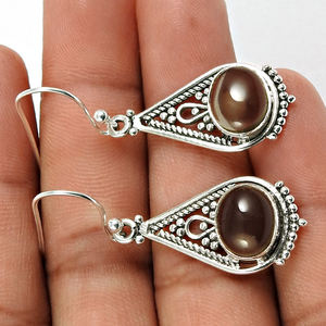 Vente chaude bonne qualité 925 en argent Sterling naturel Quartz fumé pierres précieuses luxe boucles d'oreilles pour femme filles Boho bijoux - Product Image 3