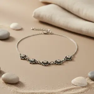 Women's 925 <b>Silver</b> Floral Jewelry Gift Fashion Beaded <b>Necklace</b> with Beautiful Flower Motif - Product Image 2