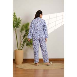 Conjunto de Pijama de Algodón Floral para Mujer, Suave y Transpirable, Cintura Elástica con Botones, Tejido con Spandex, Térmico para Invierno, Uso en Casa, para Verano y Otoño - Product Image 6
