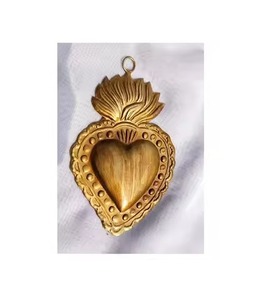 <b>Brass</b> Metal Milagros Sacred Magnificent Star Shape Gold Heart Flat Catholic Sacred Heart Wall Hanging - Product Image 3