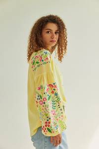 Citron jaune coton Vyshyvanka Blouse à la main Vintage Folk chemise brodée fleurs sauvages femmes écologique solide ODM bureau - Product Image 2