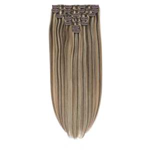 Extensions à clipser en cheveux humains Remy brésiliens 24 pouces, ondulations profondes, mélange brun cannelle et blond sable, trame douce - Product Image 3