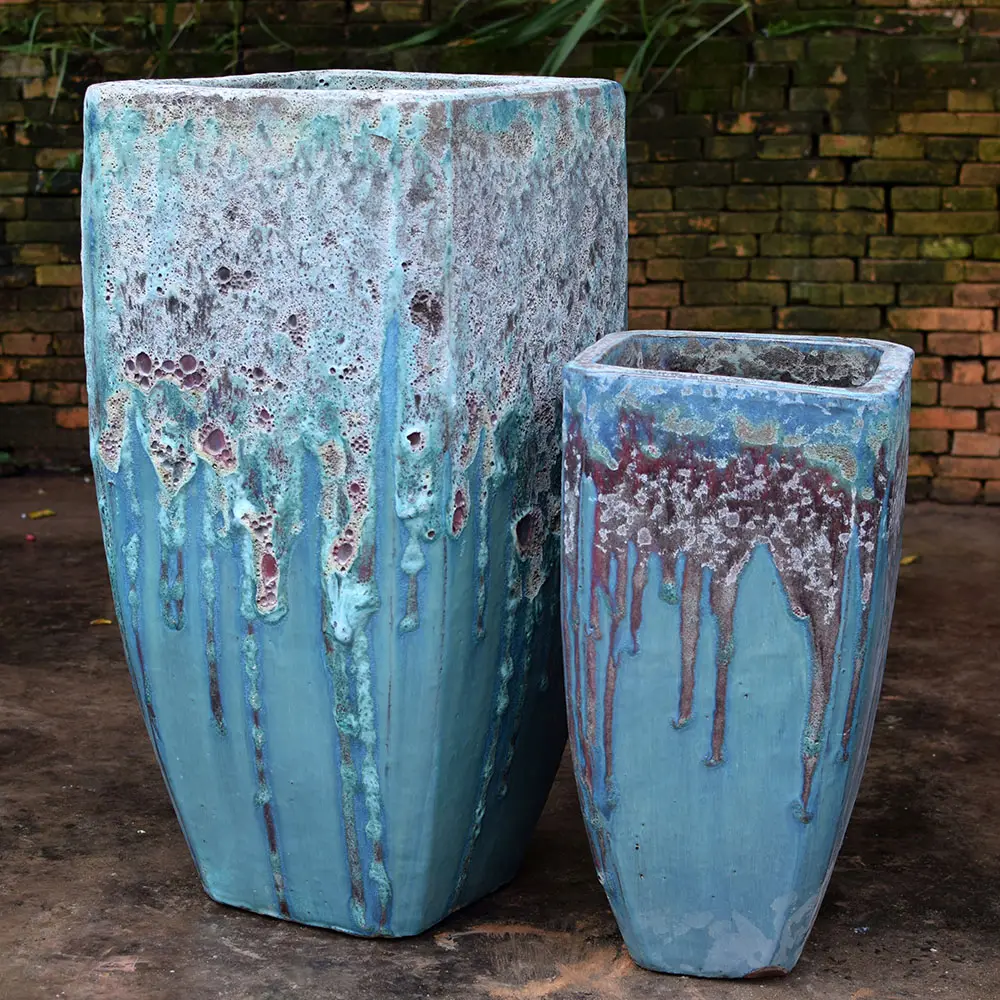 High quality large flower pot outdoor pottery glazed decorate balcony Atlantic style handicraft cheap price flowers   planters