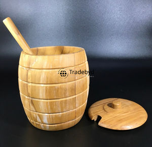 Tarro de miel de madera con cuchara, frasco de almacenamiento natural premium, perfecto para el desayuno, de Tradebyd - Product Image 4
