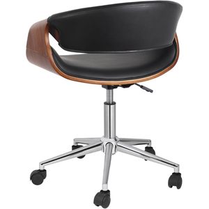 Sedia da Ufficio Ergonomica Contemporanea in Legno Curvato Design Danese Opzioni Bianco e Nero Metallo Cromato Pelle PU Schiuma - Per Uso Domestico e Ufficio - Product Image 5