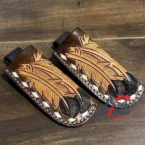 Offre Spéciale fourreau pliant en cuir repoussé à la main de style occidental ceinture de luxe en cuir véritable gaine de couteau de trappeur avec logo personnalisé - Product Image 1
