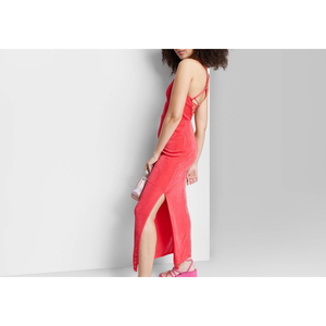 Abito lungo aderente rosso da donna Wild Fable con schiena allacciata, in raso confortevole, taglia S - Vita naturale - Product Image 5