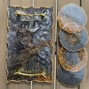 ชุดถาดเสิร์ฟและจานรองแก้วเรซิ่นทันสมัย คุณภาพพรีเมียม สำหรับอาหาร ขนม และเครื่องดื่ม ใช้ในบ้าน - Product Image 1