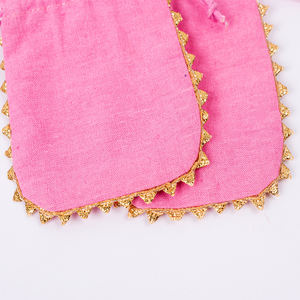 Sac de cadeau indien fait à la main de luxe rose coton avec cordon bijoux organisateur pochette écologique avec Logo personnalisé vente en gros - Product Image 6