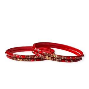 Premium Red Golden Plated Trendy Wedding <b>Bangle</b> <b>Set</b> Geometric Design Imitation Pearl at Wholesale Price for Women - Product Image 4