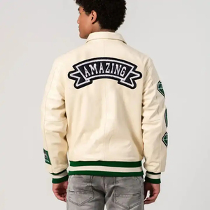 Hiver nouvelle couture couleur contrastée personnalisée laine applique chenille broderie surdimensionnée letterman varsity jacket - Product Image 6