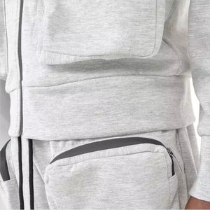 OEM Custom Heavy <b>Thick</b> Cotton Fleece Multi Cargo Pockets Full Zip up <b>Men's</b> Hoodies New Fashion solid color <b>Men</b> <b>Hoodie</b> - Product Image 5