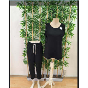 Ensemble deux pièces pour femme, chemisier à bretelles et col rond en viscose à deux fils et pantalon de survêtement, 26613 - Noir - Product Image 4