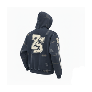 Premium 400 GSM Heavy Cotton Fleece Zipper Hoodie Distressed Wash avec broderie flamme Design Logo personnalisé basics Hoodie - Product Image 3