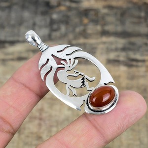 Bijoux en argent fait à la main Style Boho pendentif en argent 925 Sterling cornaline pierre précieuse tendance pendentif bijoux femmes cadeau pour elle - Product Image 4