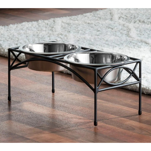 Gamelle pour chien vintage avec support, gamelle ovale de luxe surélevée, cadre en fer forgé robuste et bol en acier inoxydable amovible - Product Image 2