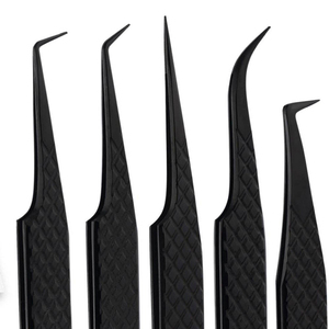 Vente en gros de pinces à épiler professionnelles en acier inoxydable noir pour extensions de cils KAAMIR INSTRUMENTS, ensemble de 12 mm, pointe lisse, différentes - Product Image 2