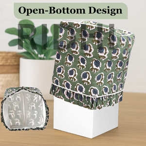 Boîte à mouchoirs en tissu écologique classique à imprimé à volants vert basilic Ridhi, décoration indienne carrée pour la maison, l'hôtel, la chambre à coucher - Product Image 2