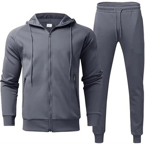 Chándal atlético con capucha para hombre, chándal de manga larga con cremallera completa, pantalones de chándal, trajes deportivos de retazos de 2 piezas - Product Image 1