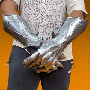 Guantes de guantelete grabados de fantasía gótica, manualidades de Metal para armadura de Cosplay Medieval - Product Image 4