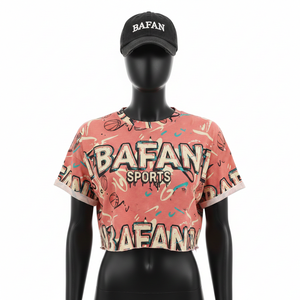 Camiseta corta para mujer, tela de jersey de algodón premium, ligera, suave al tacto, estampado completo, logotipo personalizado, camiseta corta de algodón para mujer - Product Image 6