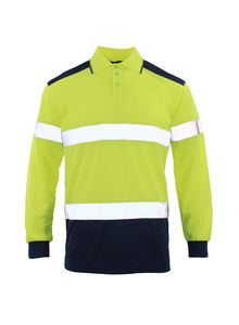 T-shirt polo de sécurité jaune à manches longues en maille respirante 100% polyester, haute visibilité, réfléchissant pour hommes - Product Image 2