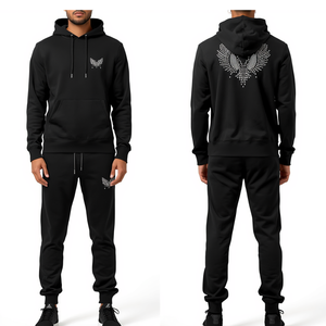 Conjunto Deportivo de Hombre con Pedrería Negra, Sudadera con Capucha y Pantalones Jogger, Ropa Deportiva de Lujo - Product Image 2