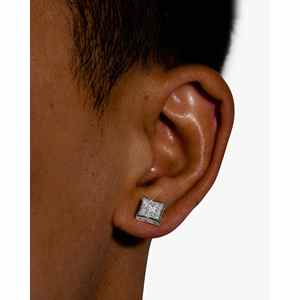 Pendientes de botón cuadrados de oro blanco con moissanita de corte princesa de 7.92 mm, color D, VVS, 0.32 quilates, para mujer - Product Image 5