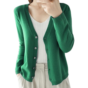 Latest Design Casual Long V Neck Breathable Heavyweight Solid Plain Custom Color Logo Long Knitted <b>Cardigan</b> For Women - Product Image 2