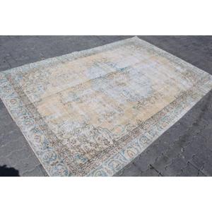 Alfombra Turca Vintage de 6.3x9.4 pies, Alfombra de Lana Azul con Diseño de Patchwork - Product Image 3