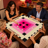 Tapis de Mahjong Américain Carré de 33 Pouces, 3mm Néoprène Rose et Noir, Housse de Table Géométrique, Design Original pour Soirées Jeux, Décoration Intérieure et Cadeaux