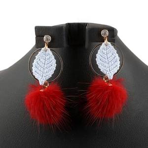 Women's <b>Fur</b> Earrings - Red - Product Image 1