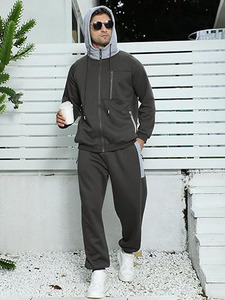 Survêtements pour hommes 2 pièces avec poches zippées Ensembles de survêtement à capuche à fermeture éclair Jogging Sports Casual Sweats - Product Image 5