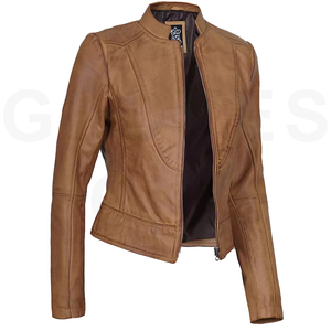 2025 gants et vestes en cuir véritable de style urbain à la mode pour femmes Logo personnalisé couleur dernière conception Offre Spéciale - Product Image 3