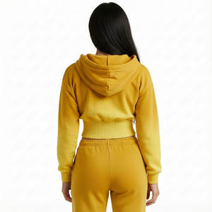 OEM Wholesale Price Custom <b>Women's</b> Leisurewear High Waist Crop <b>Top</b> Hoodies Wide Hem Drop Shoulder Soft Cotton Fleece Sweatshirts - Product Image 3