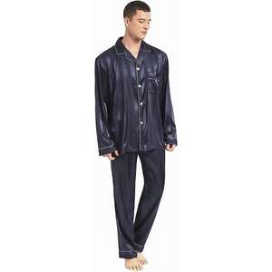 Ropa de dormir para hombre al por mayor, camisas de manga corta con pantalones, ropa de descanso clásica, conjunto de pijama de algodón para hombre - Product Image 3