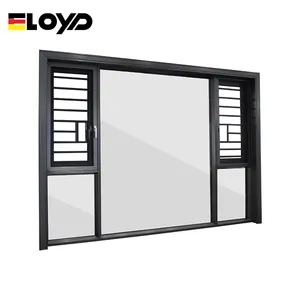 Eloyd ระบบประตูบ้านแบ่งความร้อนที่ทันสมัย Windows หน้าต่างบานเปิดอลูมิเนียมสีเทากระจกสองชั้นพร้อมมุ้งกันยุง
