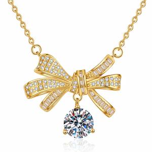 Collier chaîne à maillons multicolores tendance hip-hop avec pendentif nœud papillon fantaisie étincelant 2ct VVS Moissanite pour femmes en argent sterling 925 - Product Image 1