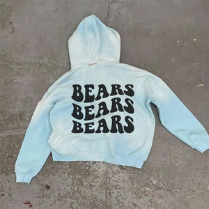 Venta al por mayor azul cielo cremallera Up Sun Fade ácido lavado sudaderas con capucha Puff impresión invierno peso pesado adultos sudaderas con capucha sudaderas - Product Image 5