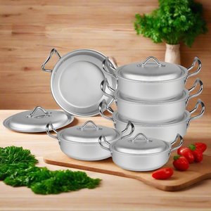 Ensemble de wok plat en aluminium de 20/32 cm de la meilleure qualité batterie de cuisine écologique avec nouvelle poignée et couvercle modernes classiques - Product Image 2